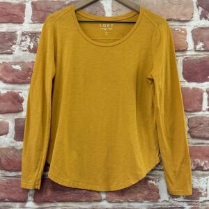 Ann Taylor Loft T Shirt Women's M Yellow Slubbed Long Sleeve Basic Everyday Top